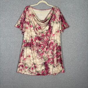 Laura‎ Hlavac Babydoll Dress XXL Cream Floral Cowl Feminine Coquette Romantic